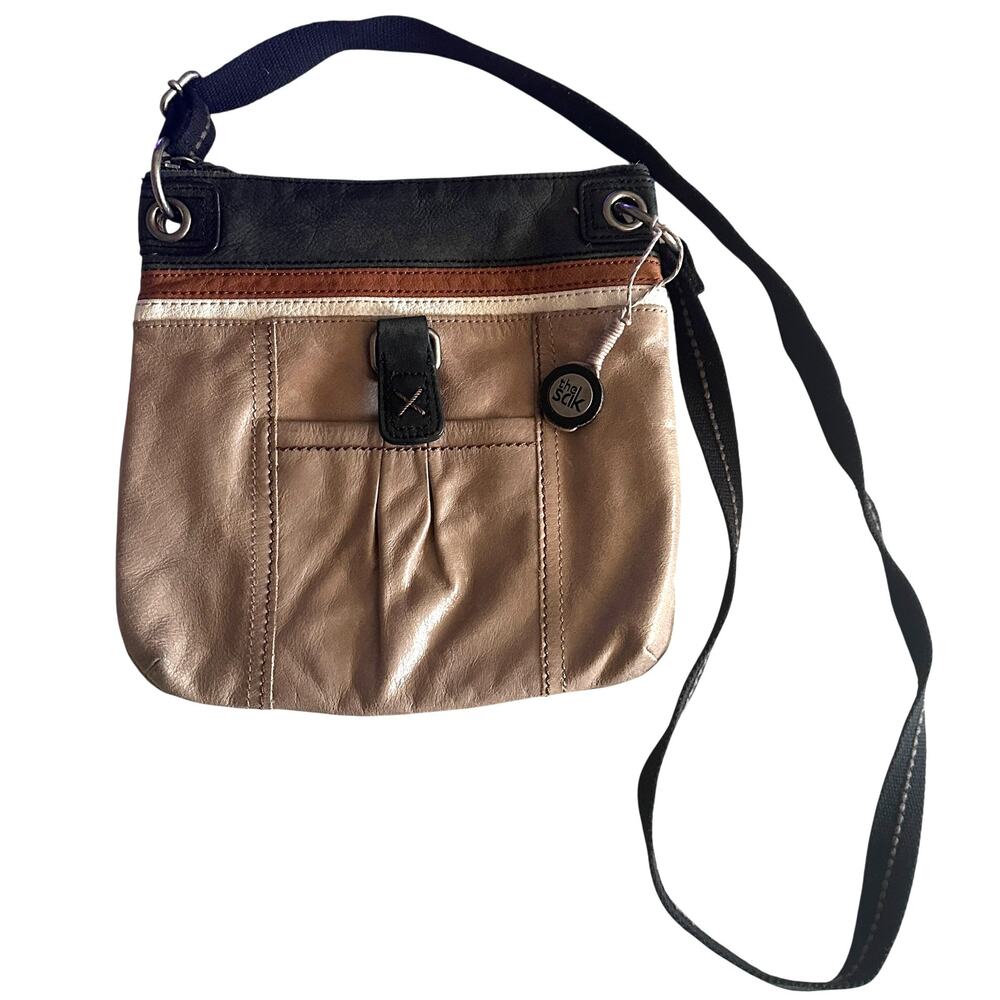 The Sak Kendra Leather Bag Womens Tan Multicolor Crossbody Handbag Purse